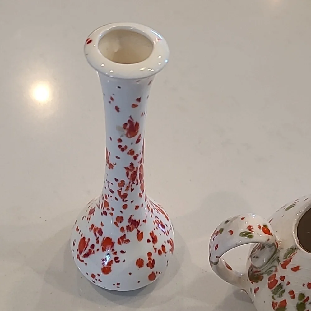 Floral White and Red Ceramic Vase Set